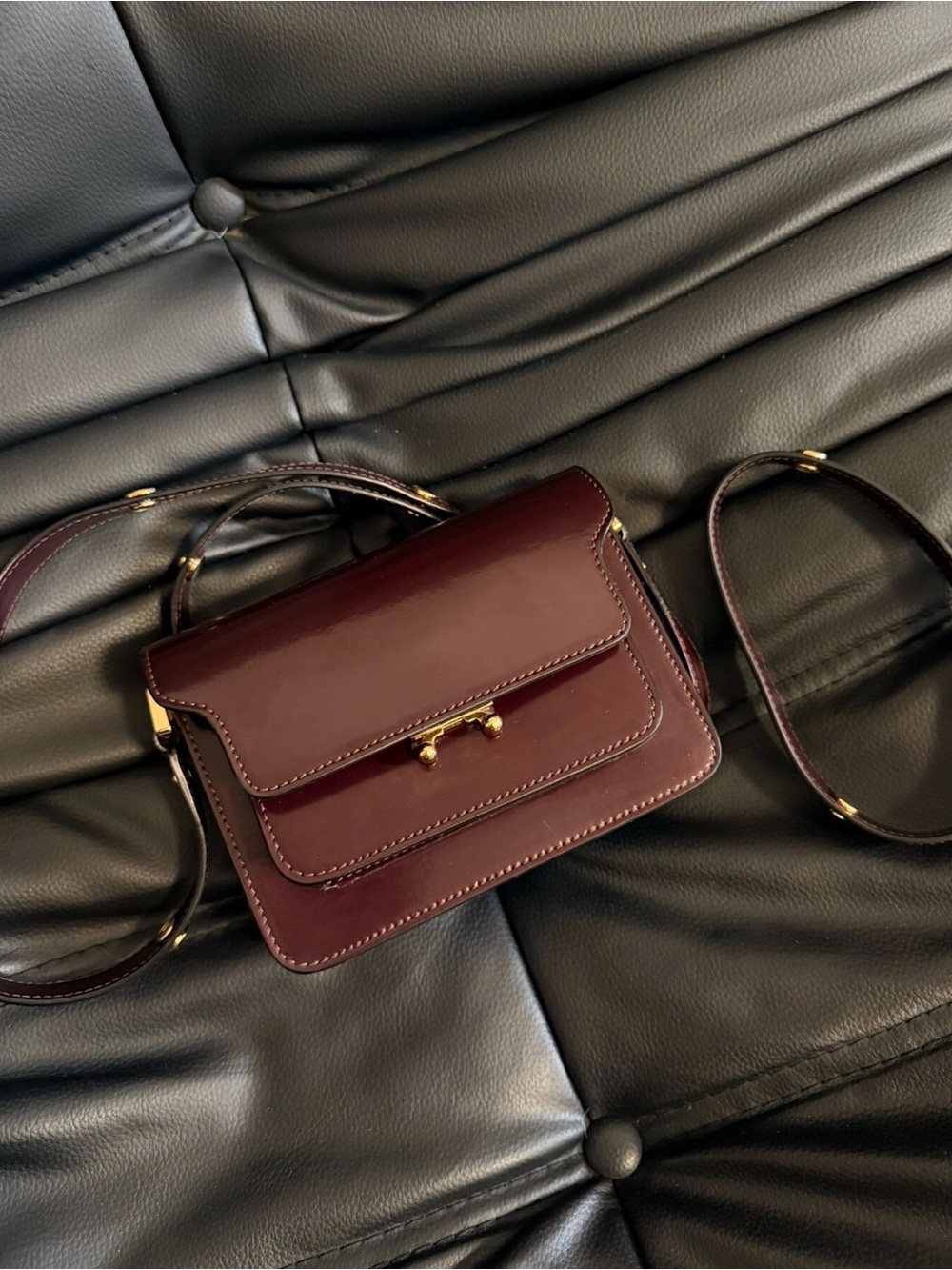 Marni Burgundy Leather Crossbody with Gold Accents